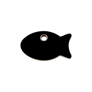 Medaglietta per gatto piccola in plastica piatta motivo Pesce nero