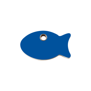 Medaglietta per gatto piccola plastica piatta motivo Pesce blu scuro