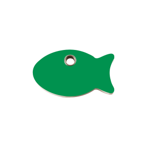Medaglietta per gatto piccola plastica piatta verde con motivo Pesce