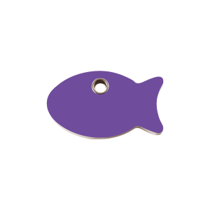 Medaglietta per gatto piccola plastica piatta viola con motivo Pesce