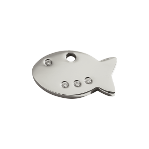 Medaglietta per gatto piccola motivo Pesce con cristalli Swarovski