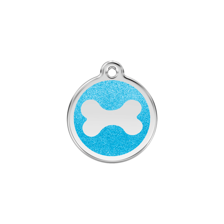 Vue avant - Médaille personnalisable Red Dingo Émail pailleté Aqua 20.00mm pour chien/chat