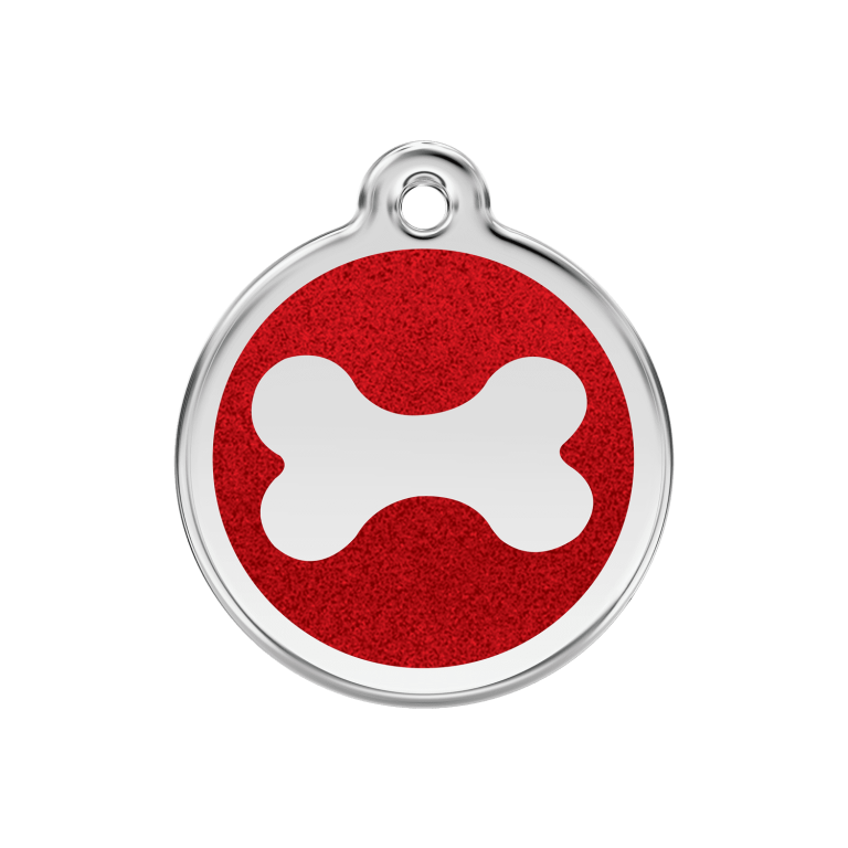 Vue avant - Médaille personnalisée pour chien Red Dingo Émail Pailleté Os Rouge - Taglia M