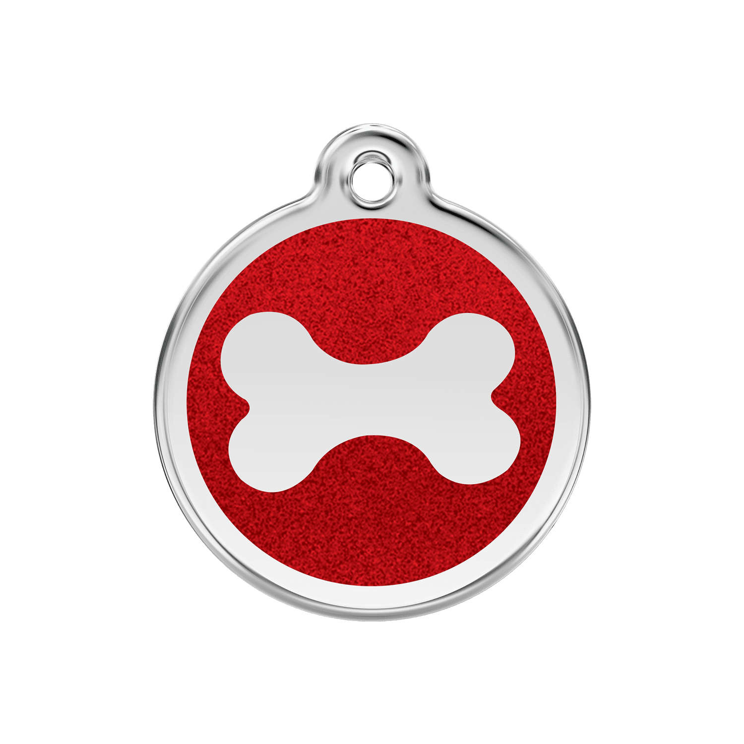 Vue avant - Médaille personnalisée pour chien Red Dingo Émail Pailleté Os Rouge - Taglia M