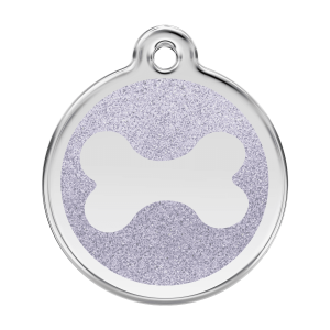 Medaglietta per cane grande osso brillante in smalto glitter argento e acciaio inox