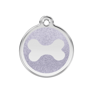 Medaglietta per cane medio osso brillante smalto glitter argento 30 mm