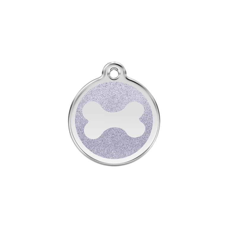Vue avant - Médaille personnalisée pour chien/chat Red Dingo Émail pailleté argent - Os scintillant - Taglia S