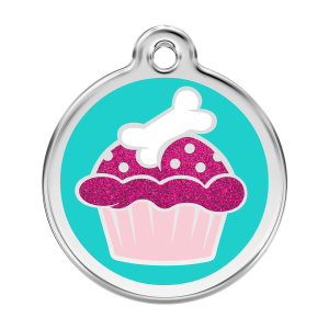 Medaglietta per cane grande con smalto glitterato Aqua e design cupcake