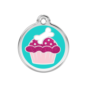 Medaglietta per cane medio Cupcake smalto glitter Aqua in acciaio inox