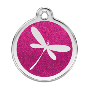 Medaglietta per cane grande Libellula brillante smalto glitter rosa vivace