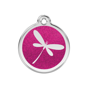 Medaglietta per cane medio Libellula brillante smalto glitter rosa vivo