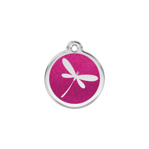 Medaglietta per gatto S Libellula brillante smalto glitter rosa vivace