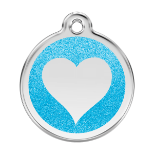 Medaglietta per cane grande con smalto glitterato aqua e cuore scintillante