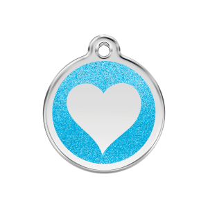 Medaglietta per cane medio cuore brillante smalto glitter aqua in acciaio inox