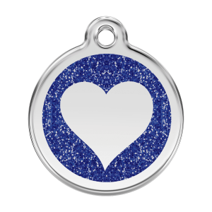 Medaglietta per cane grande cuore brillante smalto glitter blu scuro