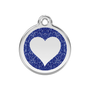 Medaglietta per cane medio con cuore brillante in smalto glitterato blu scuro