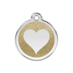 Medaglietta per cane medio cuore brillante smalto glitter oro in acciaio inox