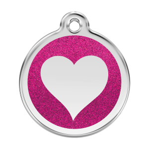 Medaglietta per cane grande cuore brillante smalto glitter rosa vivace