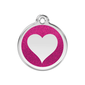 Medaglietta per cane medio cuore brillante smalto glitter rosa vivace