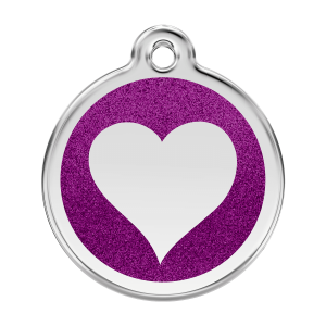 Medaglietta per cane grande cuore brillante smalto glitterato violetto