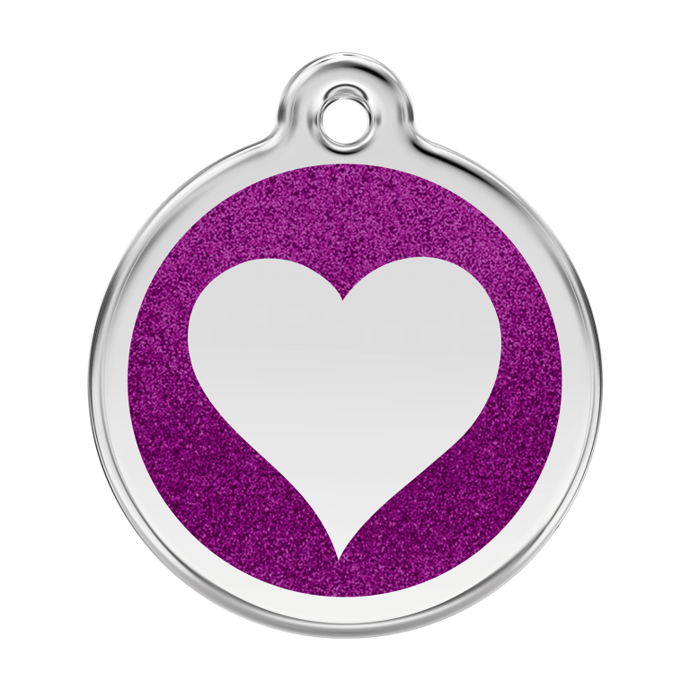 Vue avant - Médaille personnalisée pour chien Red Dingo - Coeur scintillant violet - Taglia L