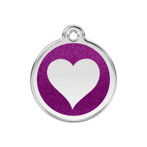 Medaglietta per cane medio cuore brillante smalto glitter violetto