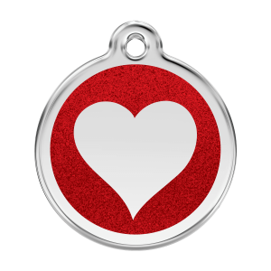Medaglietta per cane grande cuore rosso brillante smalto glitter acciaio inox