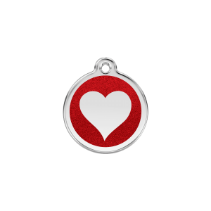 Medaglietta cuore rosso brillante smalto glitter per cane piccolo S