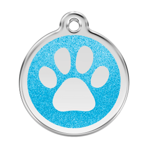 Medaglietta per cane grande smalto glitterato Aqua con impronta zampa brillante