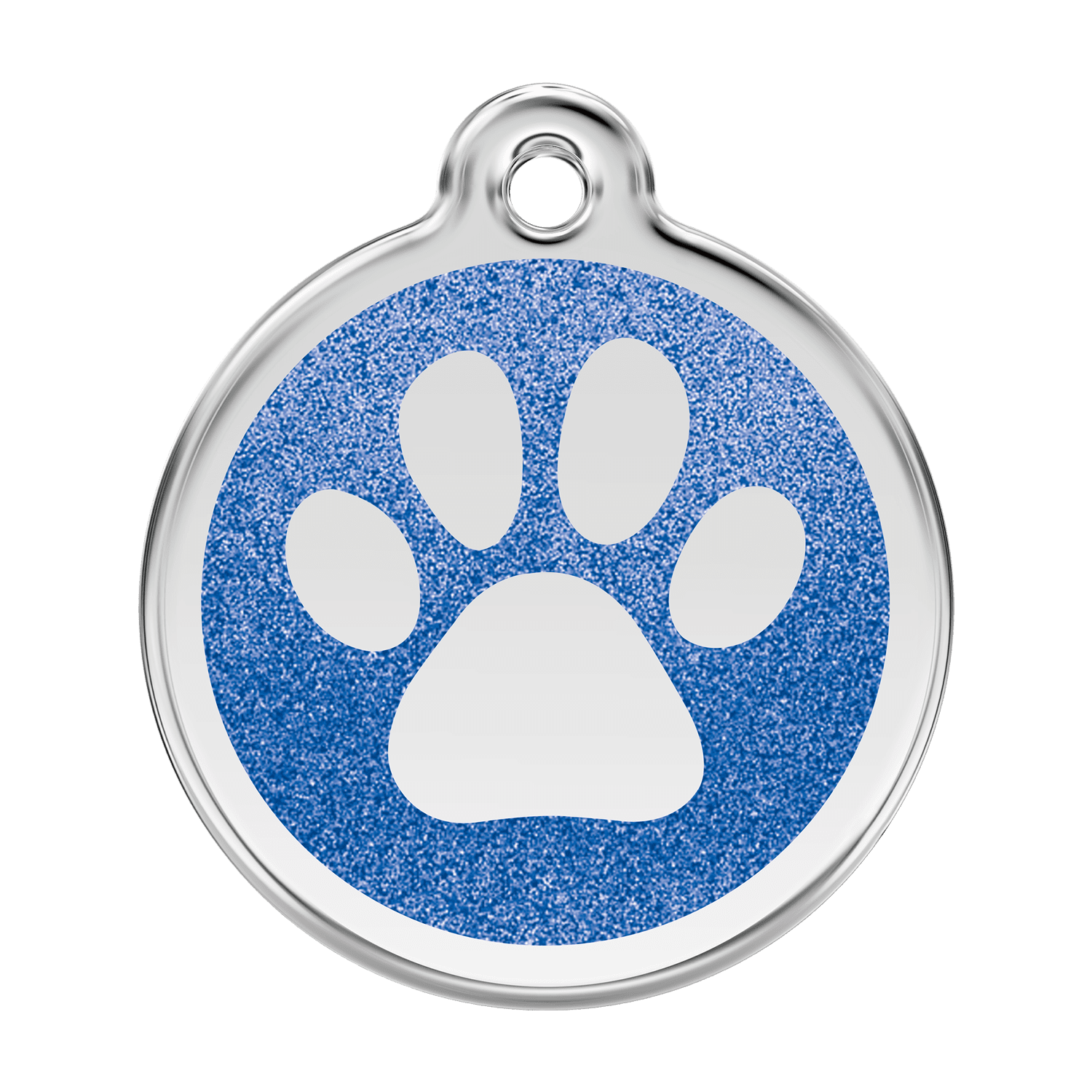 Vue avant - Médaille personnalisée pour chien Red Dingo Émail pailleté bleu foncé - Taglia L - Empreinte de patte scintillante
