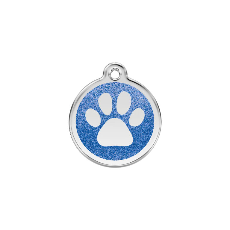 Vue avant - Médaille personnalisable Red Dingo Émail pailleté bleu foncé 20mm - Pour chien/chat - Réf : 0X-PP-DB-SM
