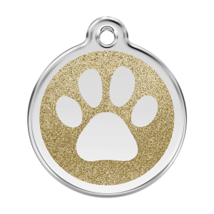 Medaglietta per cane grande in smalto glitter oro con impronta di zampa brillante