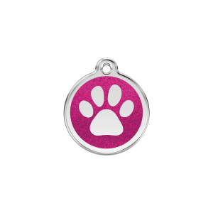 Medaglietta per cane piccolo piccola con impronta di zampa brillante smalto glitter rosa vivace