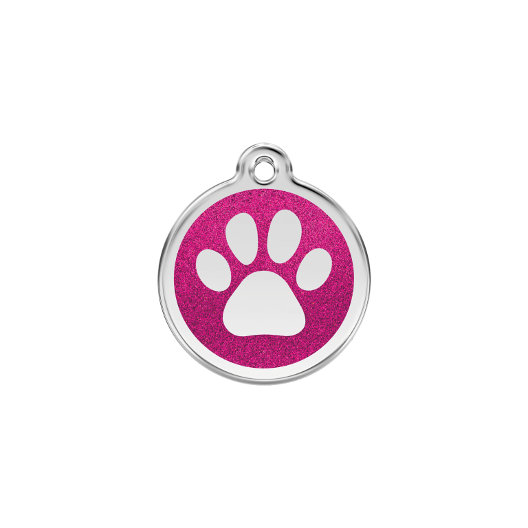 Vue avant - Médaille personnalisée émail pailleté rose vif pour chat - Red Dingo 0X-PP-HP-SM