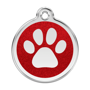 Medaglietta per cane grande smalto glitter rosso con impronta di zampa
