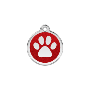 Medaglietta per cane piccolo piccola smalto glitter rosso con impronta di zampa