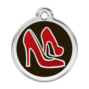 Medaglietta per cane grande smalto glitter nero con scarpa rossa
