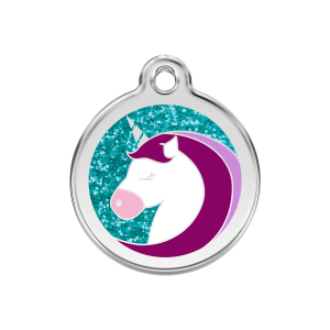 Medaglietta per cane medio con unicorno scintillante in smalto glitter aqua
