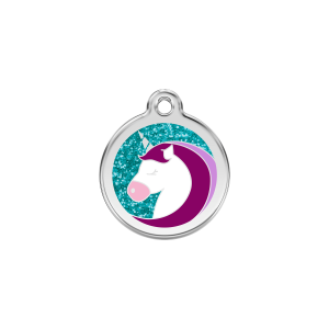 Medaglietta per cane piccolo piccola Licorne scintillante smalto glitter Aqua